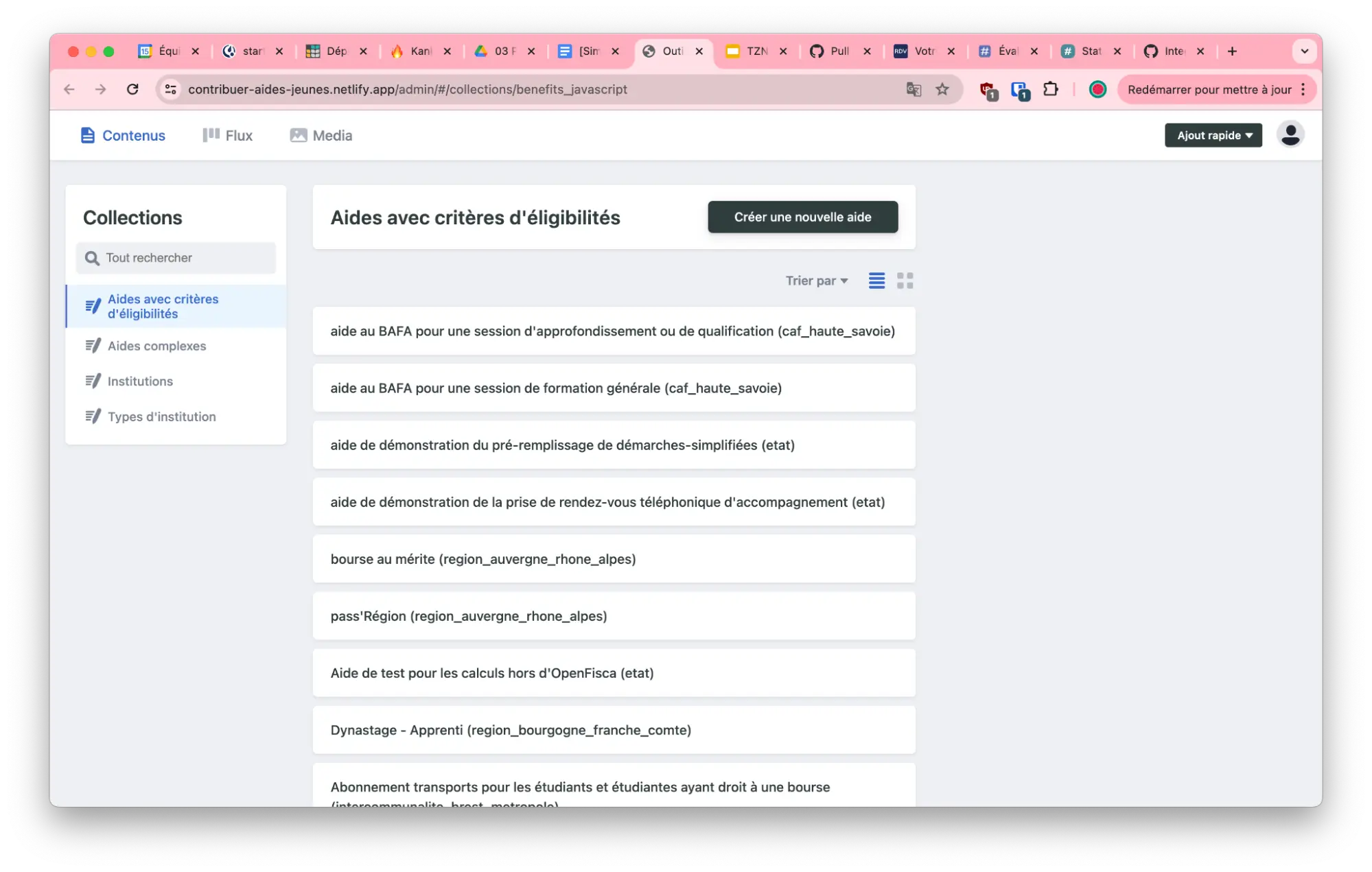 Capture d'écran de l'interface principale de l’outil de contribution